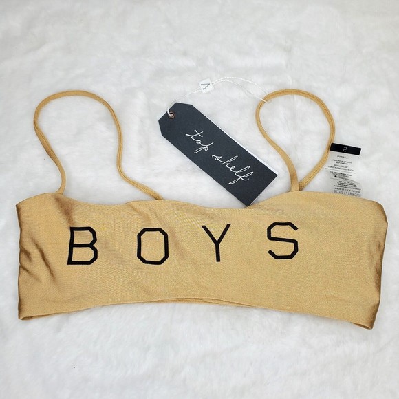 BOYS + ARROWS Rare Hezeus Tan Lines Gold Bikini Top Women's Size Small NWT